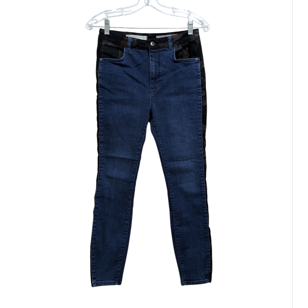 Pilcro and the Letterpress Blue Floral Side-Stripe High-Rise Skinny Jeans 28
